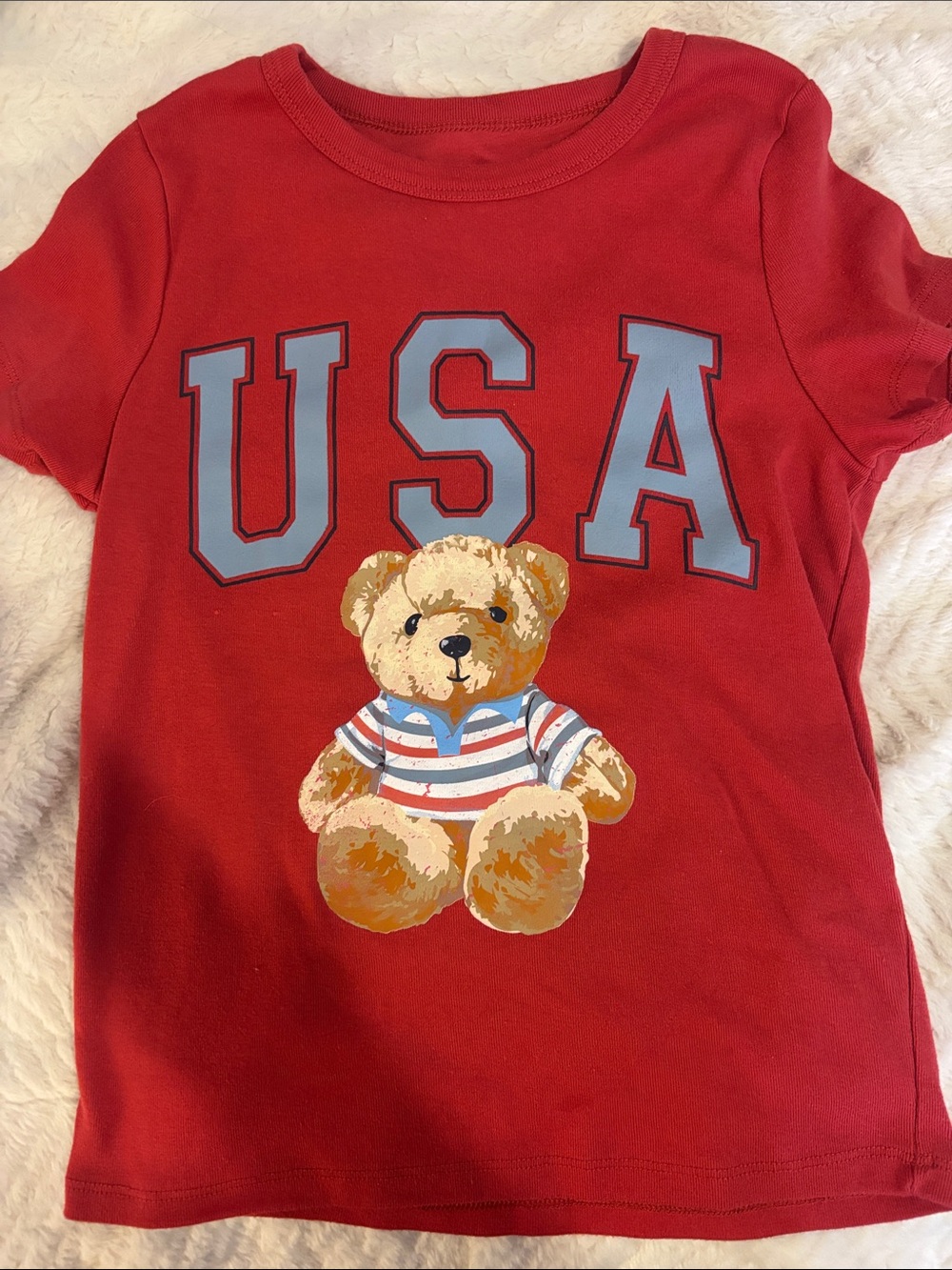 Red USA Teddy Graphic Crop Top